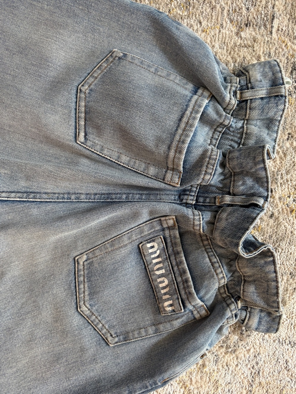 Miu Miu Ruffled Wide-Leg Jeans | Size 26 | Light-Wash Twill